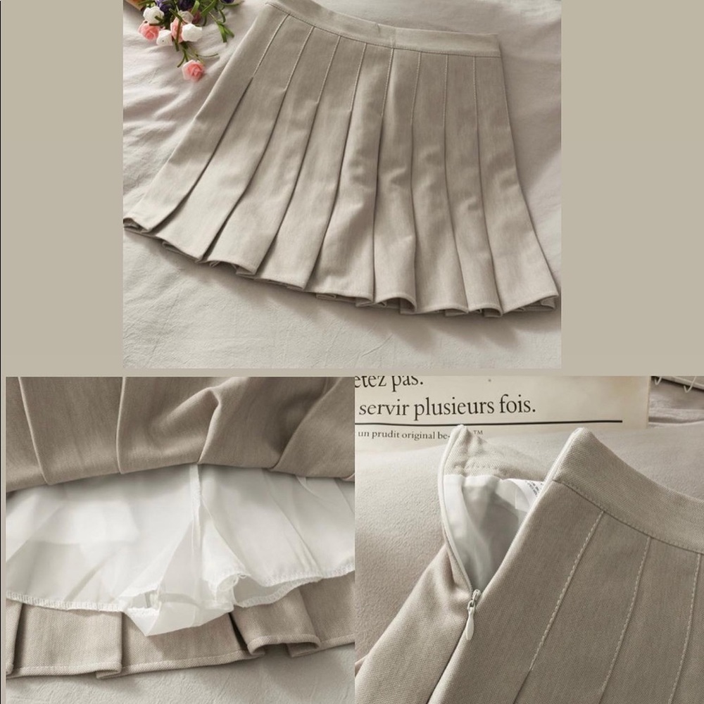 almond pleated mini skirt